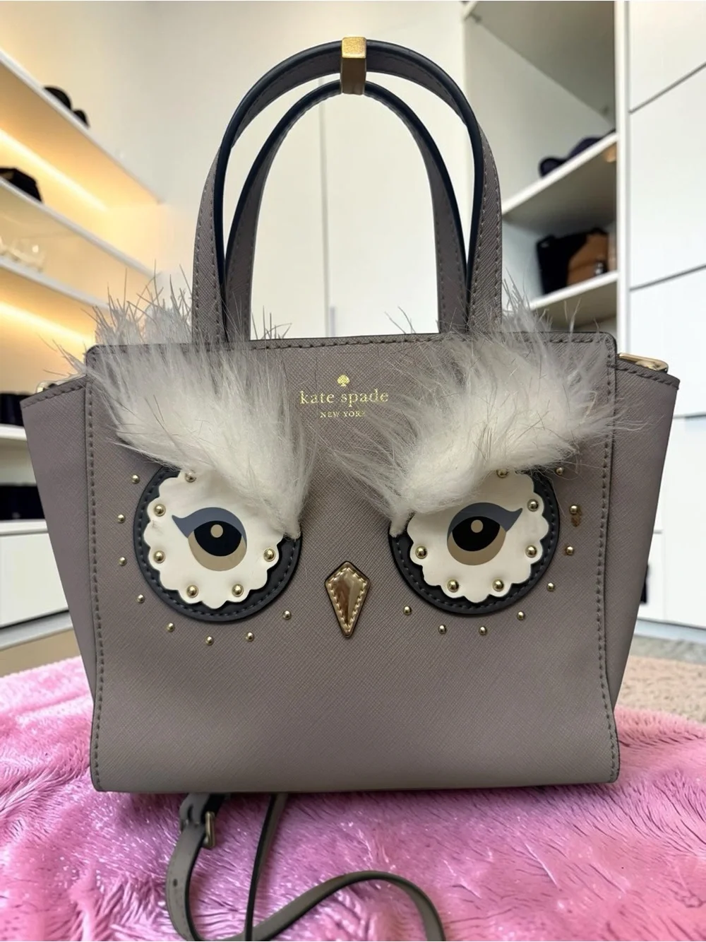 Kate Spade Star Bright Owl Mini Hadlee Satchel Crossbody Bag - Gray